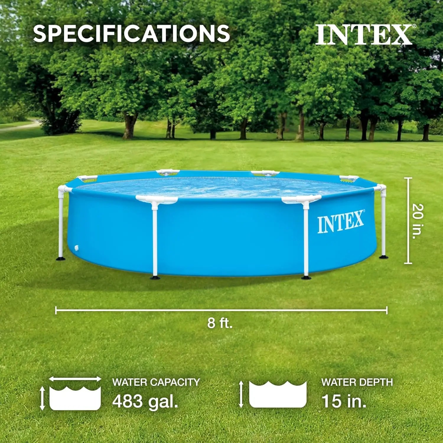 8ft x 20in Above Ground Pool: Puncture-Resistant, Easy Setup, Rust-Proof, 483 Gallon Capacity